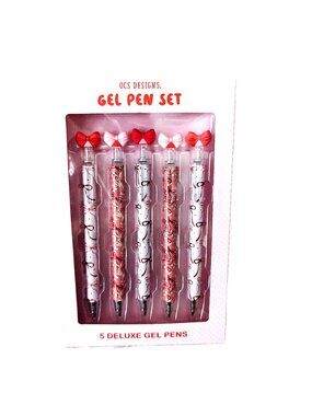 OCS Designs Seasonal Pink Hearts 5 Deluxe Gel Pen Set w/Black Ink